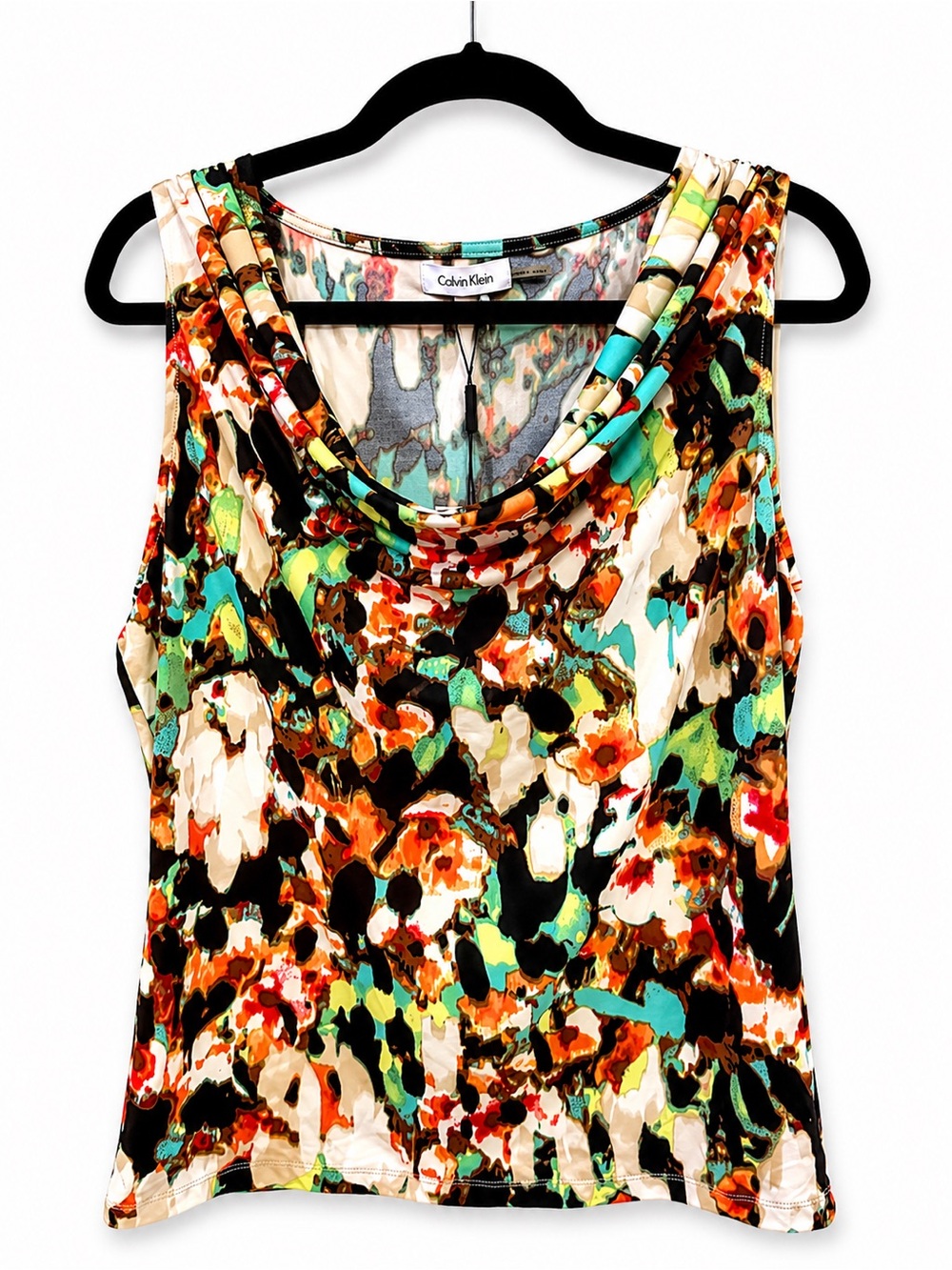 NWT Calvin Klein Sleeveless Cowl Neck Blouse Floral Abstract Print Size M
